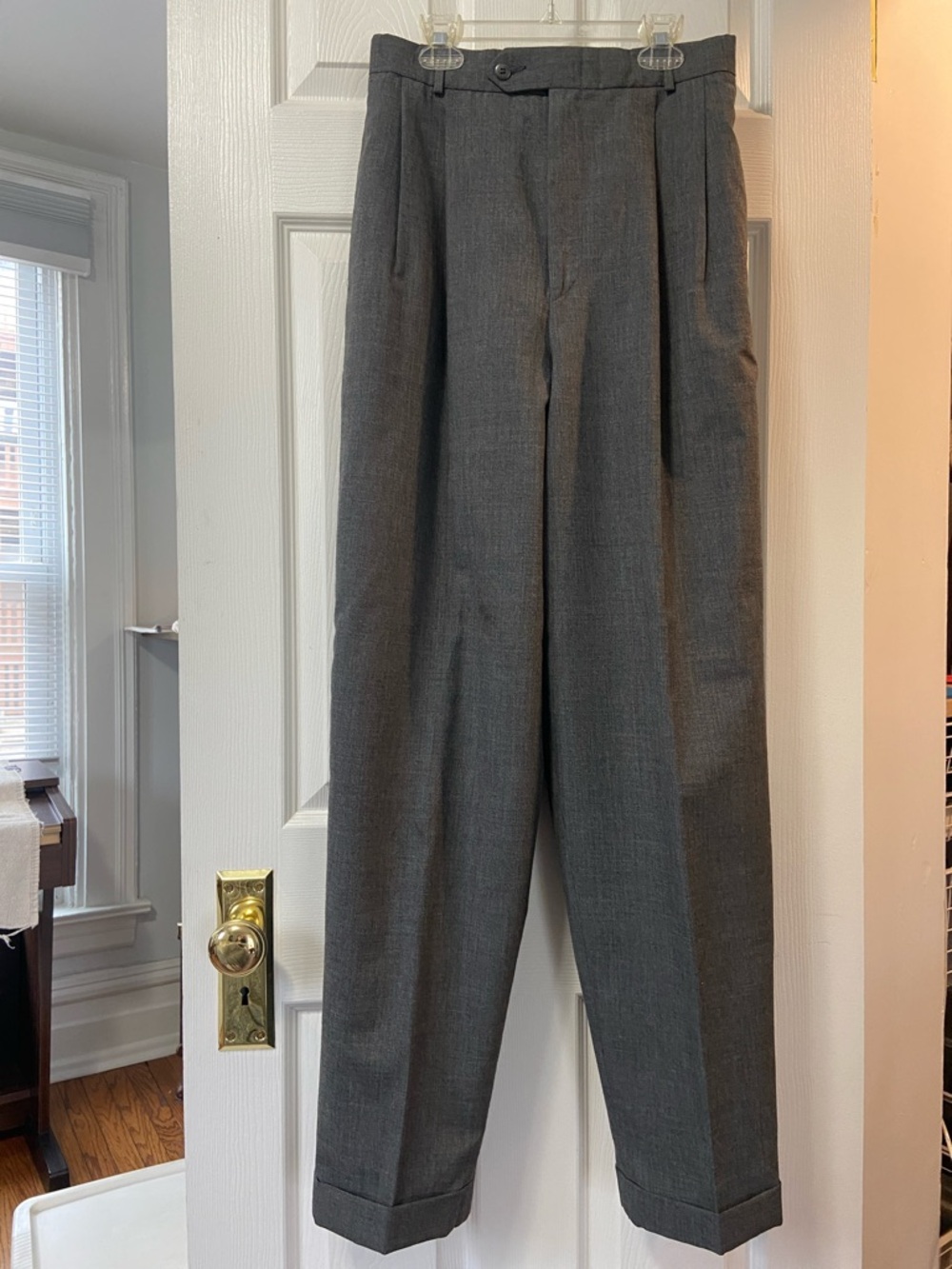 Mark Shale Vintage Classic High-Waist Pleated Trousers in Charcoal Gray